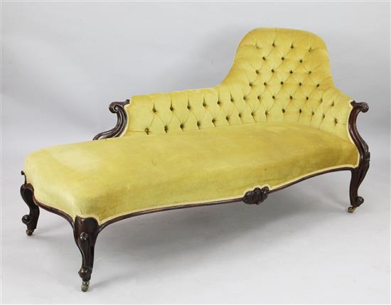 A Victorian carved rosewood chaise longue, W.6ft D.2ft 9in. H.2ft 11in.